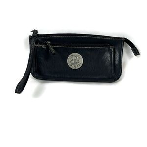 AXCESS Liz Claiborne Vegan Leather Wristlet Wallet Black 8.5" x 4.5" Y2K Retro